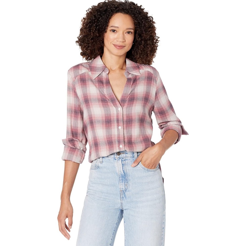PAIGE Davlyn Women's Plaid Pink Multi Button Down Shirt Cozy Top Size Small - Picture 2 of 12